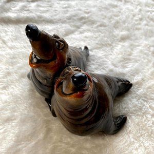 Beasties of The Kingdom Cecil & Cecelia Sea Lion Figurines John Raya Ceramic